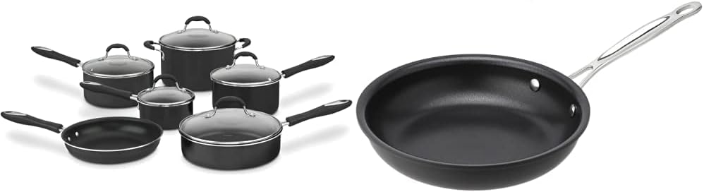Cuisinart 11-Piece Set Advantage Nonstick Cookware, Black & 622-20 Chefs Classic 8-Inch Open Skillet Nonstick-Hard-Anodized