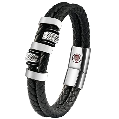 Casisto.J Bracelet homme Hommes Cuir Véritable Bracelet et Acier Inoxydable Bracelet Noir Cover