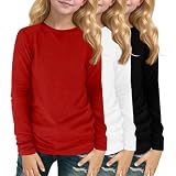 3PC Mädchen Langarmshirt Kinder Rundhals T-Shirts Einfarbige Casual Sport Oberteile Niedlich Basic Tops 7-14 Jahre