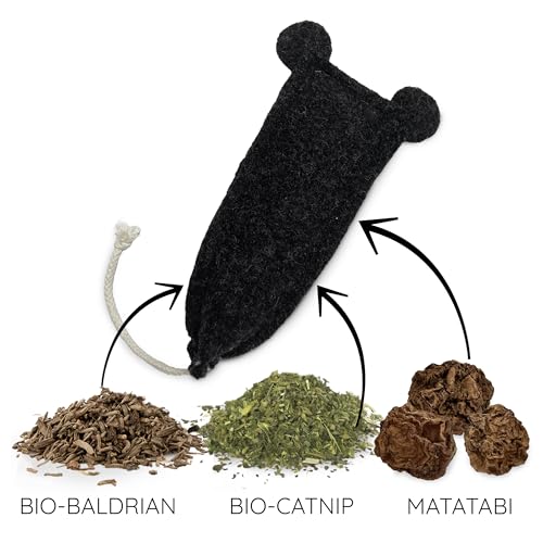 Kater Kasimir MÄUSERICH Deluxe - die handgemachte XL Katzenspielzeug Maus mit Bio-Katzenminze, Bio-Baldrian und Matatabi-Früchte-Füllung zur Selbstbeschäftigung