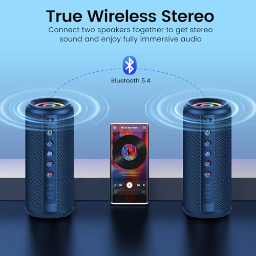 undefined Portable Bluetooth Speaker, 2026 Bluetooth 5.4 Wireless Speaker with 20W HD Loud Stereo Sound, 20H Playtime, LED Lights, IP7, TWS Pairing, Built-in Mic, for Outdoor, Home, Beach, Party, Gift, Blue の商品画像 3