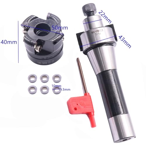 Image of 1.97 inch /50mm Cutting Dia 4 Flute EMR 5R50-22-4T Shell Cutter Set, R8 Arbor | 45 Indexable Face Mill, R8 FMB22 7 /16-20 Shank Face Mill Arbor with 10Pcs RPMW1003 Round Carbide Insert and T15 Wrench
