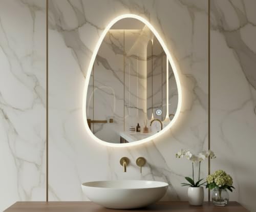 Image of LED Mirror for Bathroom, Washbasin and Office, 18x24 inch| Touch Sensor | Wall Mounted Elliptical Mirror with LED /3 Color Light Brightness Adjustable (Warm, White & Natural Light)