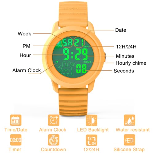 Image of Edillas Kids Digital Watch 7-Color LED Light Waterproof Wristwatch Ideal for Children