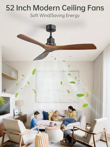 Sofucor 52 Inch Smart Ceiling Fans without Light-Modern Solid Wood Outdoor 3 Blades Ceiling Fan No Light, Alexa/Google Assistant/APP/Remote Control for Bedroom Living Room Farmhouse Patio,Walnut Black thumbnail 9