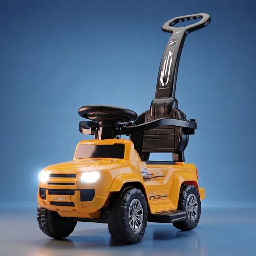 Image of Baybee Ride on Cars for Kids | Baby Push Ride ons Toys Car with Parental Handle & Safety Guardrail | Baby Toy Car with Backrest, Light & Music | Outdoor Kids Cars for 1 to 3 Years (Rover Pro Yellow)