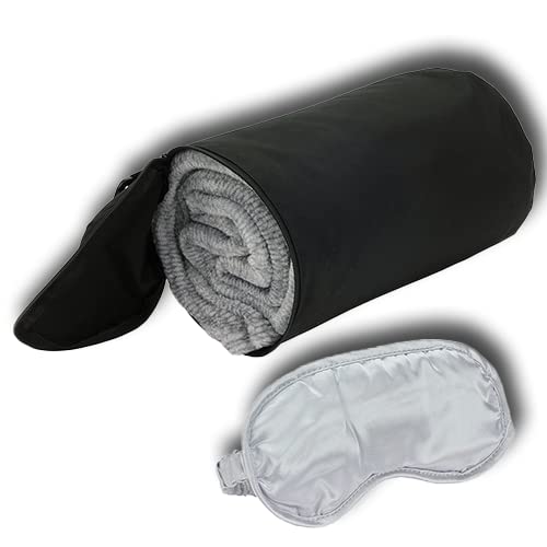 AeroLOFT™ 3 in1 Cushie Roll Pillow Including Super-Soft Travel Blanket, Carry Pouch and Bonus Gray Scented Sleep mask