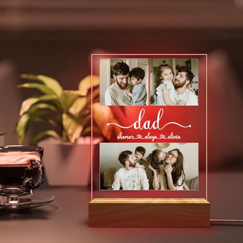 Image of Personalized Father's Day LED Table Lamp, Custom Dad Photo Collage Acrylic Night Light (Dad- 3 Frame)