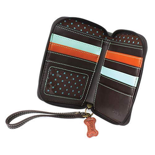 Image of CHALA Zip Around Wallet, Wristlet, 8 Credit Card Slots, Sturdy Pu Leather - B&W Paw Print - Gray