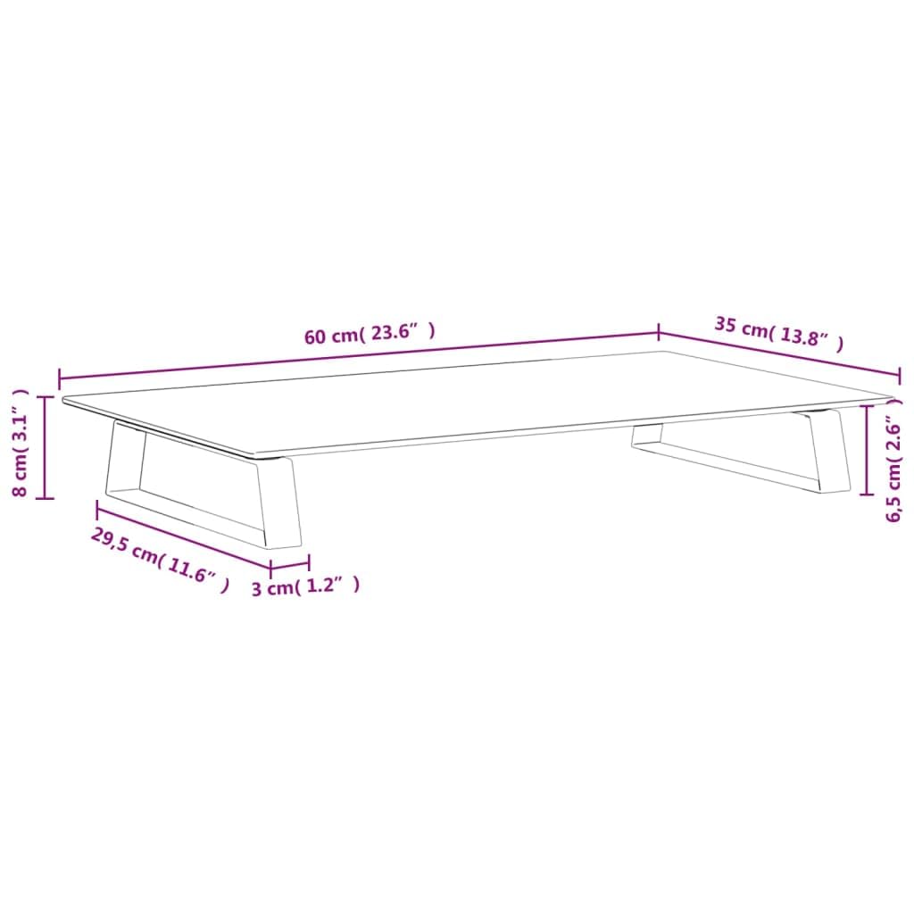Supporto per monitor bianco 60 x 35 x 8 cm Vetro temperato e metallo Rialzo per monitor, supporto per monitor per ufficio e camera da letto