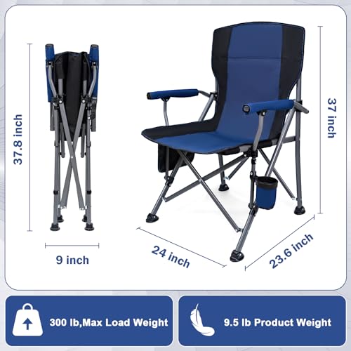 Image of MENOLY Heated Camping Chair, Portable Heated Folding Chair, Heated Seat and Back Chair with Cup Holder, 4 Large Pockets for Outdoor Activities, 3 Heat Levels, Supports 300lbs, Battery NOT Include