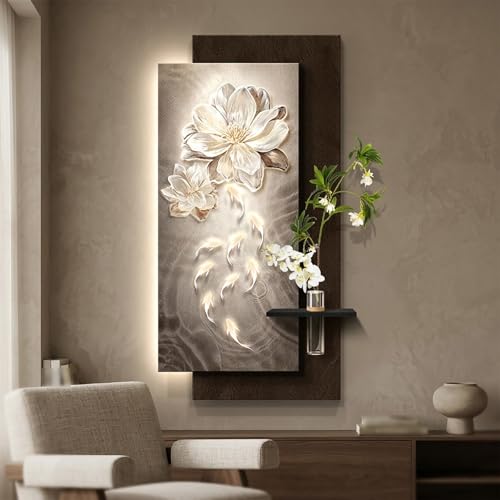 Art mural 3D LED pour salon et entrée chaleureuse - Décoration florale et poissons