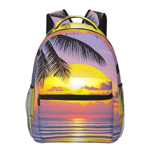 Tropical Beach Palm Tree Sunset Travel Backpack for Women Men Carry On Daypack 15 inch Hiking Back Pack Casual Laptop Bag