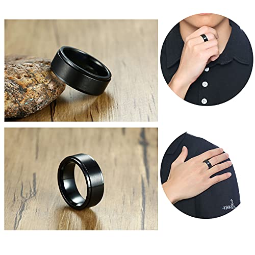 yfstyle 4PCS Plain Band Rings for Men Stainless Steel Rings for Men Wedding Ring Cool Spinner Rings for Men Black Stainless Steel Ring Set Anxiety Ring Fidget Size 6-12