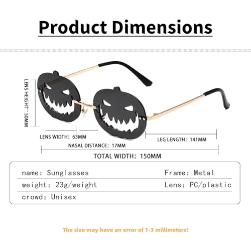 NEW, 2-Pack Pumpkin Sunglasses Rimless Eyewear for Women Men Party Carnival Prom Halloween Glasses (Pumpkin, Orange + Black)2
