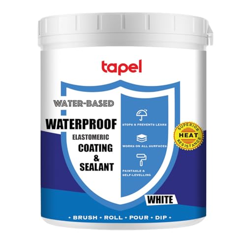 Tapel Liquid Rubber Waterproof Sealant RV Roof Coating - White 45oz for 32ft² (Single Coat) - Waterproof Rubber Paint Indoor & Outdoor for Leaks, Cracks & Roof Repair - Water-Based Easy to Apply