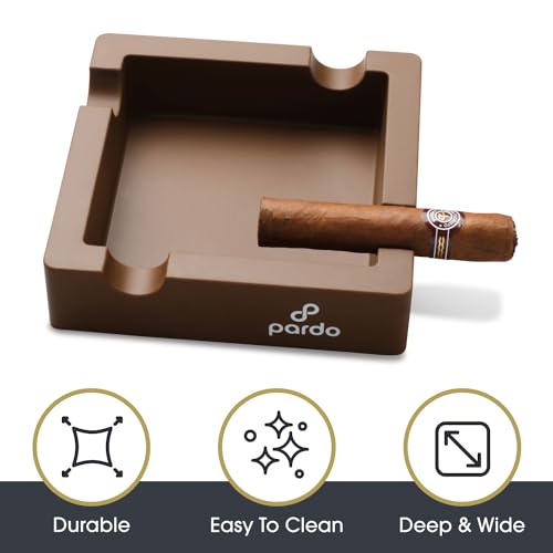 Pardo Silicone Cigar Ashtray for Outdoors - Unbreakable Brown Ashtray with 4X Cigar Holder for Large Ring Gauge Cigars - Perfect Patio Accessory, electric cigar humidor