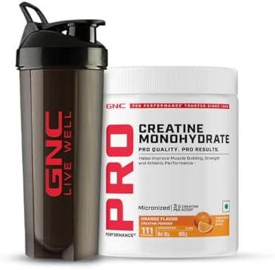 GNC Creatine Monohydrate Powder With Black Shaker (759G)| 400Gm|Orange|Boosts Athletic Performance|Fuels Skeletal Muscles|Supports Intense Workout|Promotes Cellular Hydration