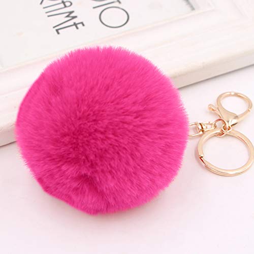 Luvi Artificial Faux Rabbit Fur Keychain Fluffy Plush Ball Pompom Ball Charm Key Chain Purse Decoration Cute Car Key Decor Puff Purse Decor Handbag Bag Charm Decoration For Women Girls Rose #TOP1