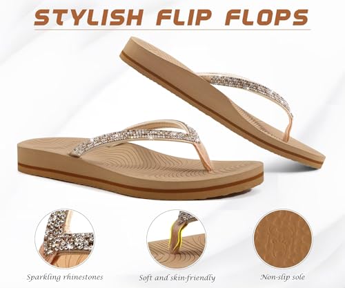 KuaiLu Women's Rhinestone Flip Flops with Comfort Arch Support Yoga Mat Cushion Sandals Fashion Summer Beach Travel Orthotic Walking Thong Sandles Slip on Plantar Fasciitis Indoor Outdoor Shoes4