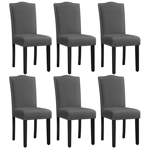Immagine prodotto: Yaheetech Set 6 Sedie da Pranzo Imbottite Tessuto Classiche Eleganti Gambe in Legno Massello per Cucina Soggiorno Portata 136 KG Grigio Scuro/6 Pezzi