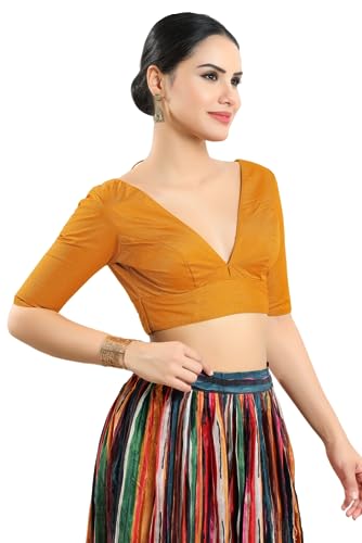 Image of Vamas Women's Silk Padded Self Design Half Sleeve Readymade Saree Blouse (X-1111.ELB)