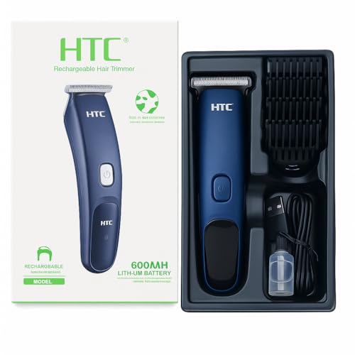 Image of AT-506 Rechargeable Hair Trimmer, Navy Blue, Smart Adjust Blades, 120 Min Runtime, 600mAh Lithium Battery, Cordless Operation, Global Voltage Compatible