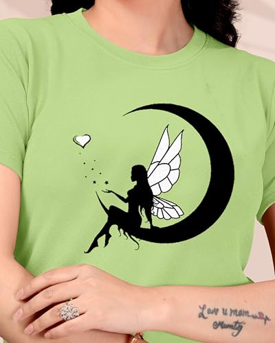 Image of Women Round Neck Printed Cotton Blend Regular Fit T-Shirt