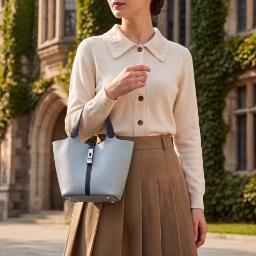 Image of Tote Bag for Women Vegan Leather Bucket Purse for Women Top Handle Handbag Shoulder Bag with Detachable Small Purse