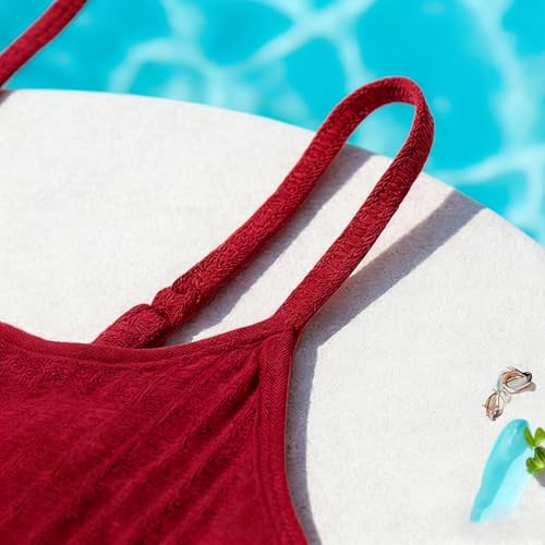 Image of Girls Swimsuit Two Piece Teen Bathing Suit High Waist Textured Bikini Set Woven Girls Swimwear 9-16Y