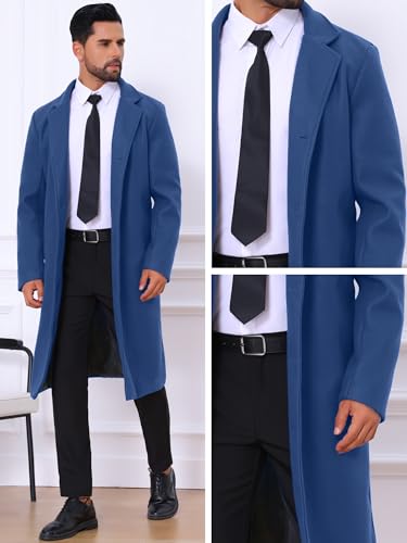 Image of Lars Amadeus Winter Trench Coat for Men's Single Breasted Notch Lapel with Pockets Formal Overcoat