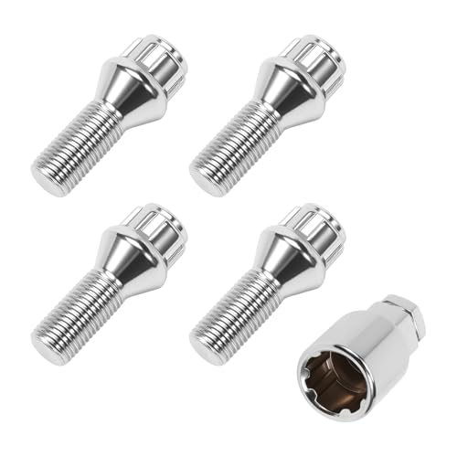Konuooer 4X Radschloss Radschrauben Satz Felgenschloss Diebstahlsicherung Radmuttern kompatibel mit A1 A3 A4 A5 Golf Jetta Touran Seat Vivaro X3 X5 M14x1,5 28mm mit 1x Schlüssel