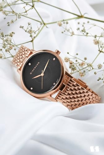 Image of Giordano Elegant Analog Quartz Watch for Women with Textured Round Dial, Crystal Hour Markers, Japan Movement and Stainless Steel Strap