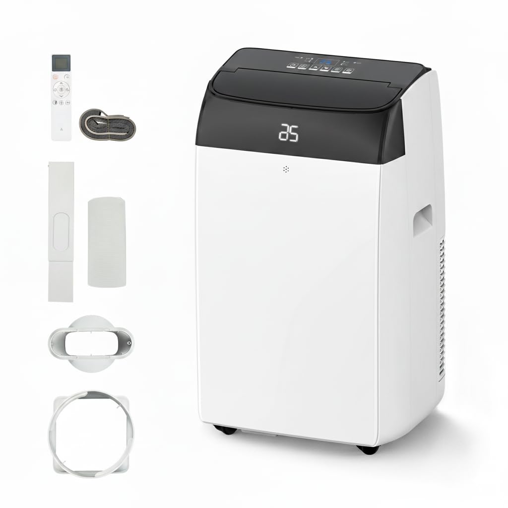 Rbfgyiop White 12000 Btu Portable Air Conditioner With Heater, 5-In-1 Ac Heating & Cooling, Dehumidifier, Fan, Quiet Sleep Mode – Mobile Air Con For Rooms Up To 550 Sq Ft, Remote, 24H Timer