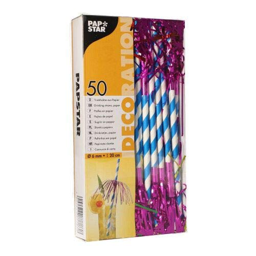 PAPSTAR Fireworks 87783 - Pajitas de papel, diámetro de 6 mm, 20 cm, color azul y blanco