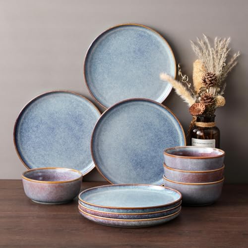 Image of vancasso Playa 10.25 inch Dinner Plate for 6 People, Stoneware Side Plates for Dessert /Pasta /Main Course, Dishwasher and Microwave Safe, Scratch Resistant Serving Plate, Lavender Blue