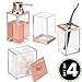 mDesign Plastic Bathroom Vanity Countertop Accessory Set - Includes,Soap Dispenser, Toothbrush Holder, Lidded Canister, and Tumbler Rinsing Cup; Lumiere Collection - Set of 4 - Clear/Rose Gold
