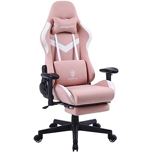 Dowinx Chaise Gaming Réglable Fauteuil de Bureau PC avec Repose Pieds, Chaise Gamer avec Support Lombaire de Massage, Tissu Respirant Siege Gamer avec Appui tête, Fauteuil de Style Course(Rose) Cover