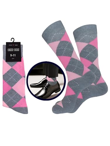 ONE PAIR ARGYLE DIAMOND Dress Socks Natural Cotton PINK GRAY COLOR Formal Socks 9-113