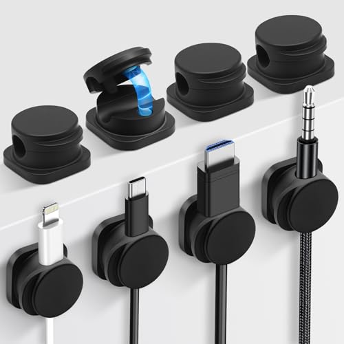 8 Pièces Support de Câbles, Clips Câble Organisateur Magnétique, auto-adhésif, pour Bureau/Mur, Petit et Peu Encombrant, pour Câble de Charge, Noir
