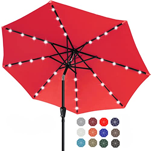 Image of ABCCANOPY Durable Solar Led Patio Umbrellas with 32LED Lights 9FT (Red)