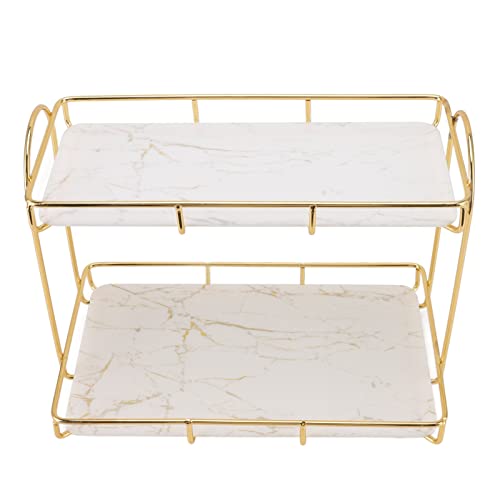 Deosdum Badezimmer-Aufbewahrungsregal, Gold-Weiß, 2 Ebenen, Make-up-Regal, Humanisierte Struktur, Rutschfester Theken-Organizer (Klein)
