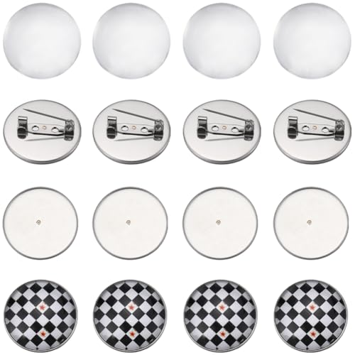 SUNNYCLUE 1 Box Cabochon Bezel Settings Stainless Steel Lapel Pin Blanks 20Pcs Round Cabochon Tray Brooch Blanks 20Pcs Clear Glass Cabochons Badge Brooches Making Kit for Crafts Memorial Photo