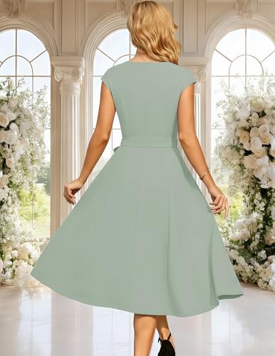 Image of DRESSTELLS Women's Cocktail Dresses, Formal Wedding Guest Modest Church Vintage Tea Party Midi Evening Dress