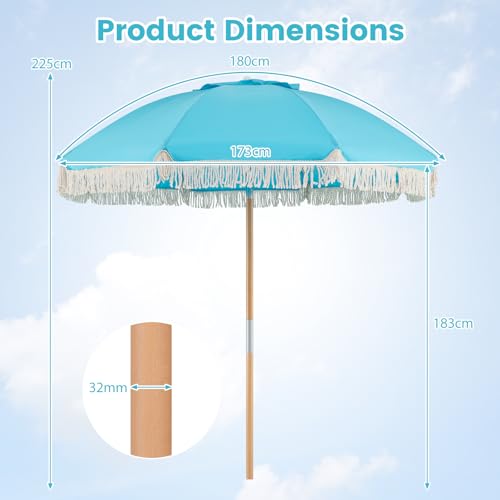 Parasol de plage 170 cm parasol de jardin bleu franges - 7