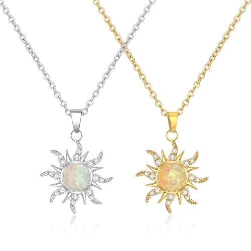 IDesign 2 Pcs Sun Opal Necklace forWomen Princess Jewelry Elegant...
