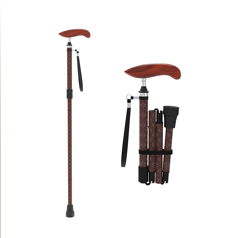 Bastón, bastón para caminar para mujeres y hombres, bastones para mujeres para mayor estabilidad: bastón plegable ligero con soporte de fibra de carbono y mango de madera para viajes y uso