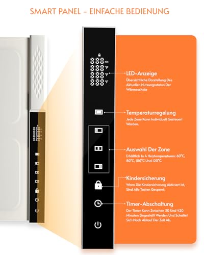 Warmhalteplatte für Speisen Wärmeschale mit 3 Zonen individuell Einstellbarer Temperatur Faltbarer Speisenwärmer für Party Buffet (Weiß) – Bild 3
