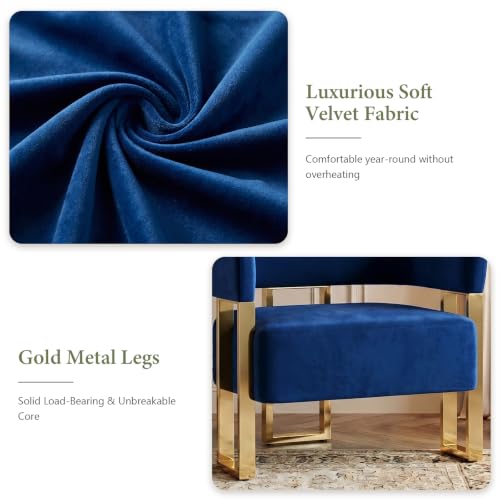 Image of Navy Blue Velvet Accent Chairs Set of 2, Barrel Armchairs Living Room | STHOUYN Bedroom Side Chairs, Velvet Upholstery, Curved Barrel Design, Padded Armrests, Wide Seats, Office Small Space Seating