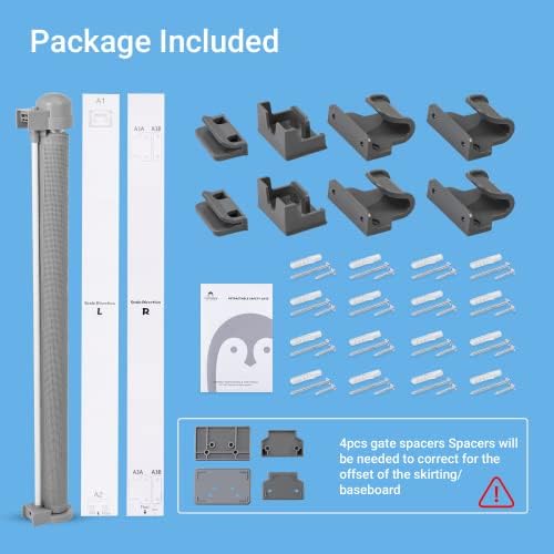 Momcozy Retractable Stair Gate for Baby and Pets, 0 to 140 cm Narrow to Extra Wide Baby Safety Gate, One Handed Silent Operation Baby Gate for Stairways & Hallways, Indoor & Outdoor, Grey